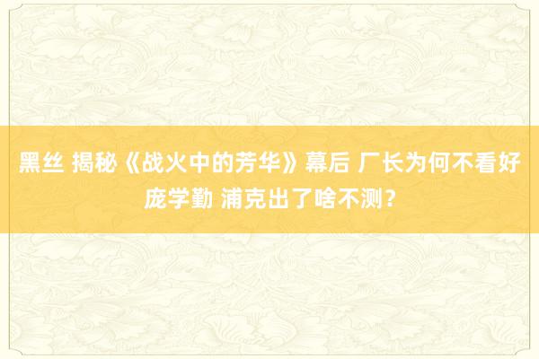 黑丝 揭秘《战火中的芳华》幕后 厂长为何不看好庞学勤 浦克出了啥不测？